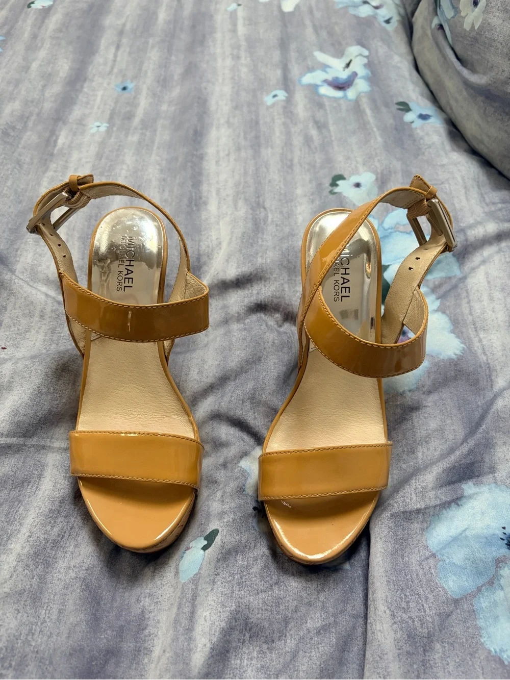 MICHAEL Michael Kors Beige Patent Cork Platform Sandals